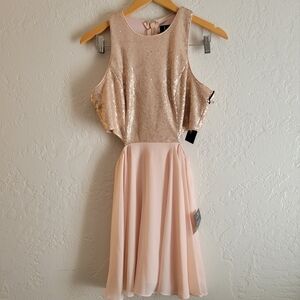 Lulu's Life Illuminated Matte Rose Gold Sequin  Cutout Skater Dress Medi…